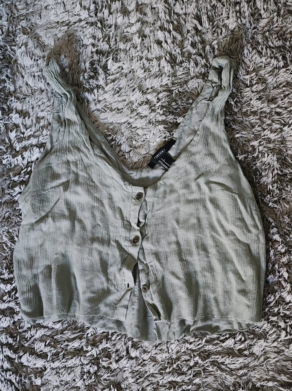 Forever 21 Sage Green Button-Front Crop Tank